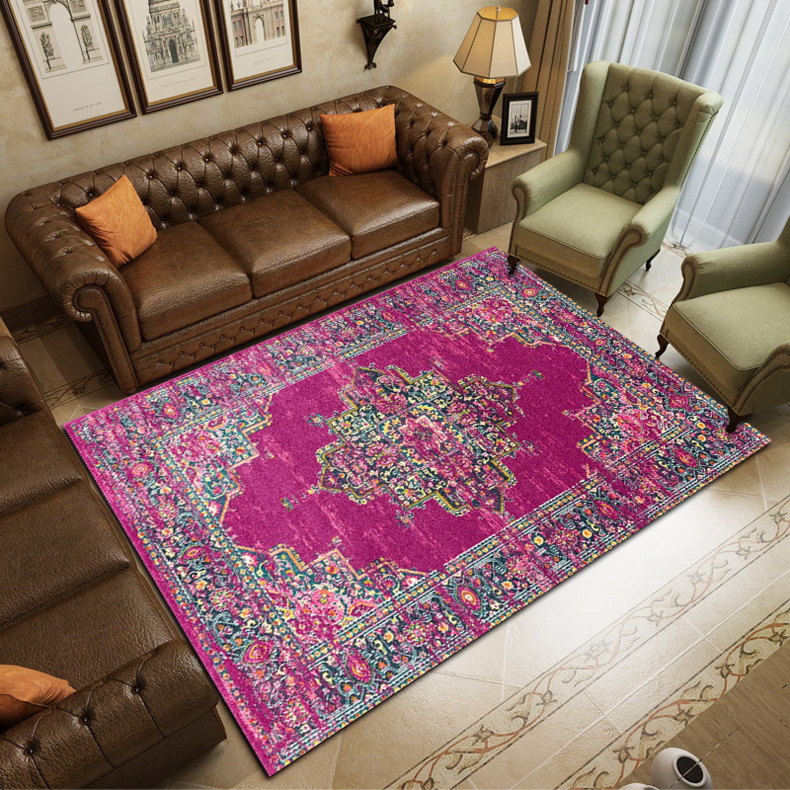 3D Printed Bohemian Series Carpet Living Room Sofa Carpet Floor Mat Bay Window Mat Office Fully Carpeted Machine Washable Non-Slip, Wear-Resistant And Dirt-Resistant Carpet