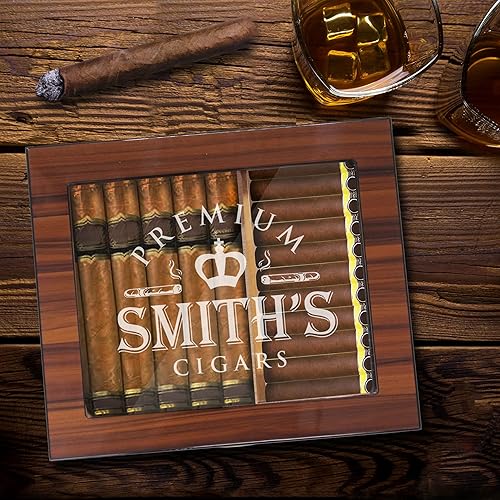 Miniatura 4 de The Wedding Party Store Caja de humidor de cigarros personalizada de alta calidad con higrómetro, humidificador y parte superior de cristal, caja de