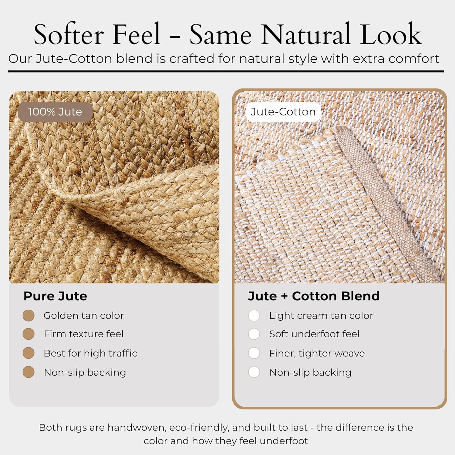Jute-Cotton Rug 2x6 – Luxurious Natural Hallway Runner with Non-Slip Backing, Low-Profile Kitchen Rug for Entryway, Boho Decor, or High-Traffic Areas – Eco-Friendly 2x6 Jute Cotton