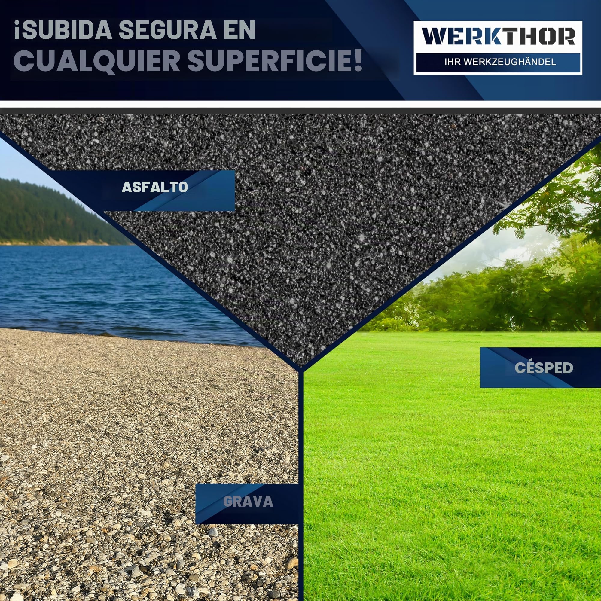 WERKTHOR Rampa de carga para coches de metal - [Set de 2] Rampas de carga para máxima sujeción [<3t] - Rampa de auto de alta capacidad para cualquier superficie - Rampas de auto 2 piezas