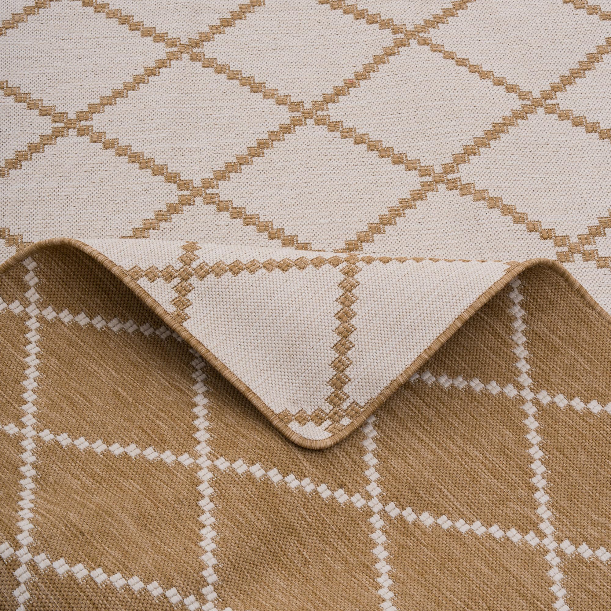 Snapstyle Tapis Couloir Intérieur & Extérieur Newport Beige – Tapis Réversible à Motif Losanges Moderne pour Couloir, Balcon et Terrasse