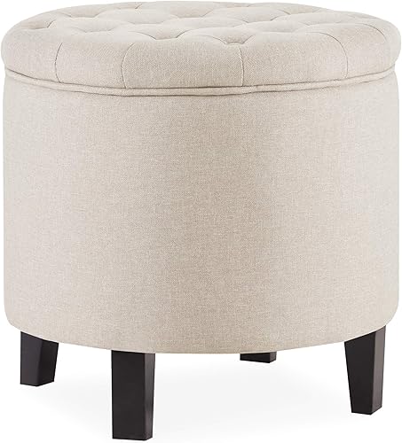 Miniatura 3 de Belleze Nailhead Ottoman para almacenamiento redondo, grande, reposapiés, banco, mesa para café con parte superior elevable, (Gris Beige), Beige