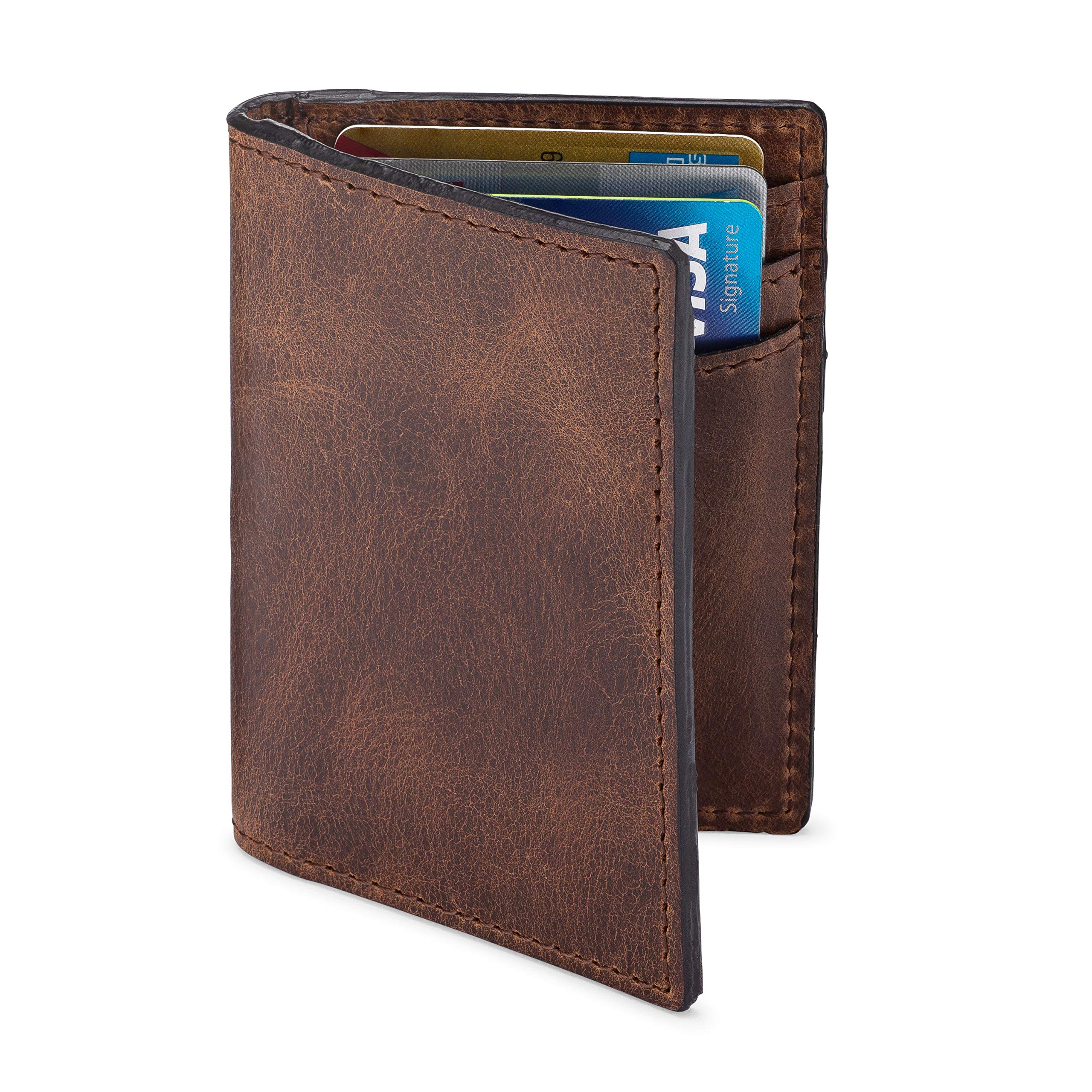 NKPTPremium Leather Credit Card Holder Wallet for Men | Slim RFID Blocking Wallet, Classic Brown