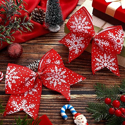Miniatura 3 de Panelee 12 piezas de lazo de arpillera para corona de Navidad, lazo de arpillera de 6 x 6 pulgadas, lazo de arpillera de copo de nieve, lazos de