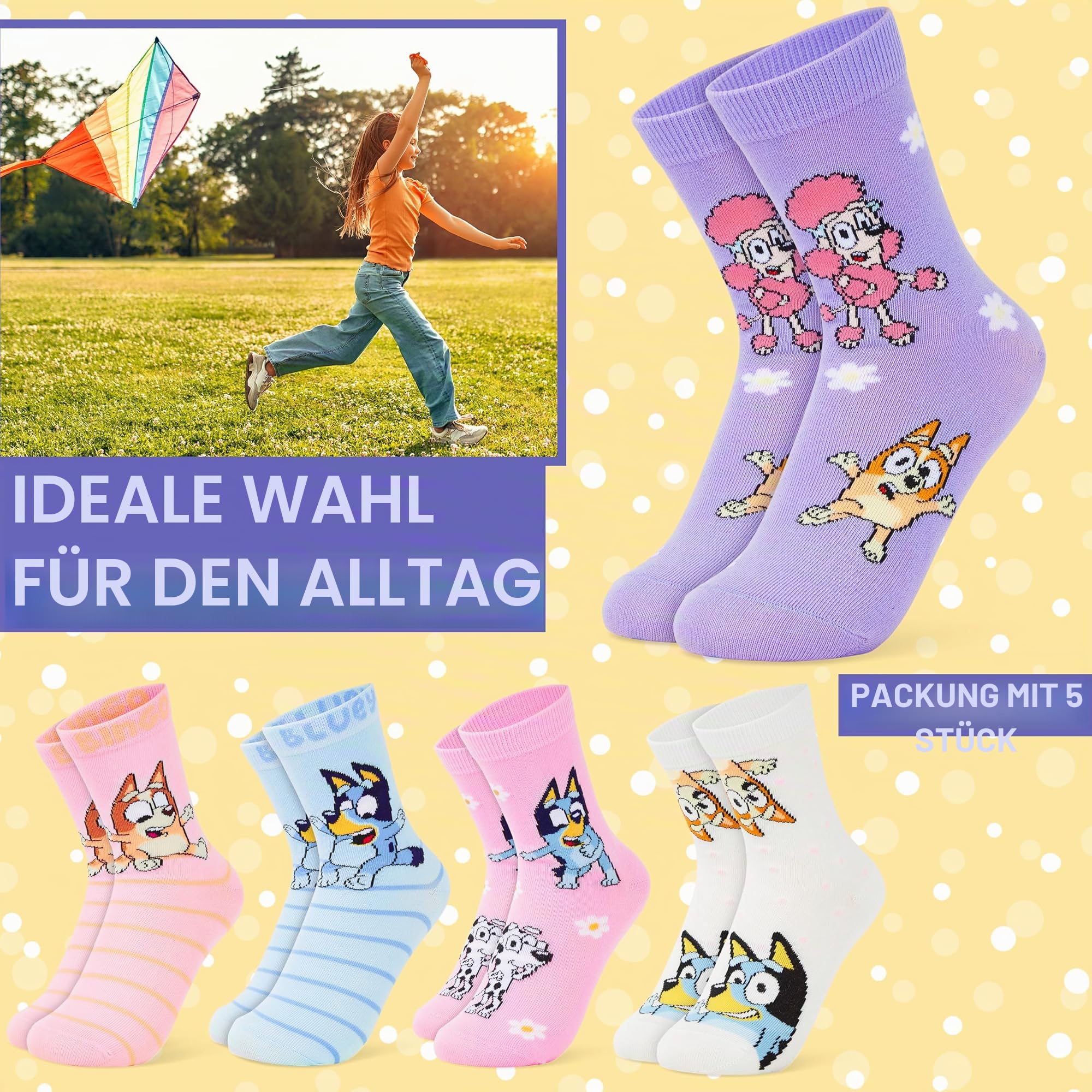 Get Trend 5er Pack Socken Mädchen 3–10 Jahre, Baumwollmix Slip-On, Mehrfarbig Kuschelsocken, Geschenke für Kinder