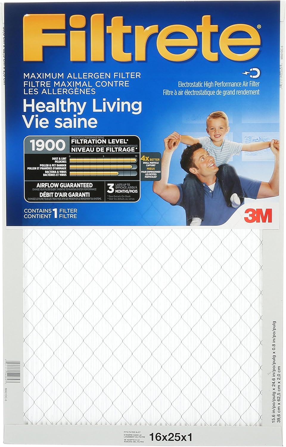 Filtrete 16x25x1 MPR 1900 Pleated AC Furnace Air Filter 6Pack