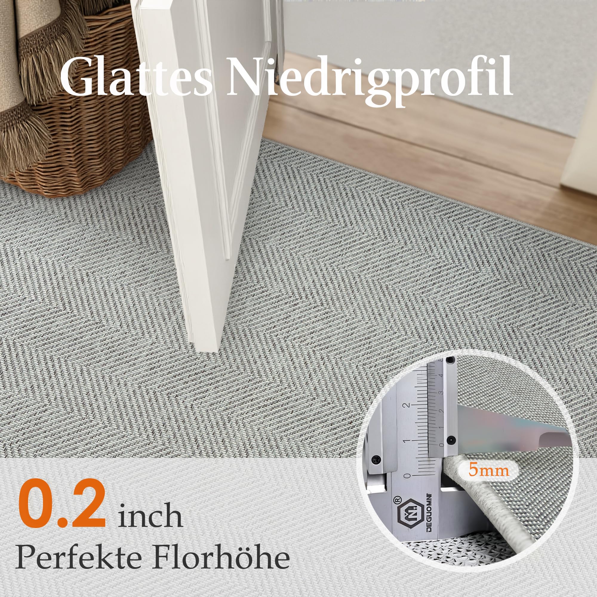 PureCozy Outdoor Teppich Wohnzimmer 160x230cm Outdoorteppich Wetterfest Balkon Grau Teppiche Jute Optik rutschfest Waschbarer Indoor Groß Carpet Garten Esszimmer Terrassen BüRo Rug