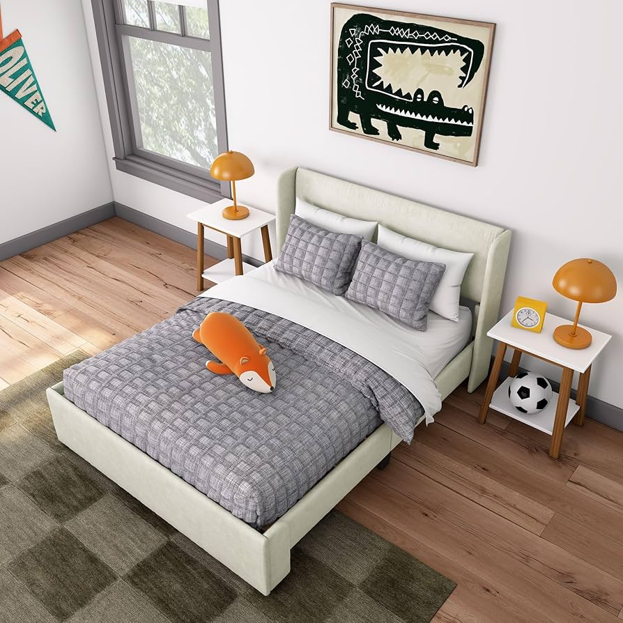 Amazon.com: Max & Lily Upholstered Full Bed Frame with Rectangular