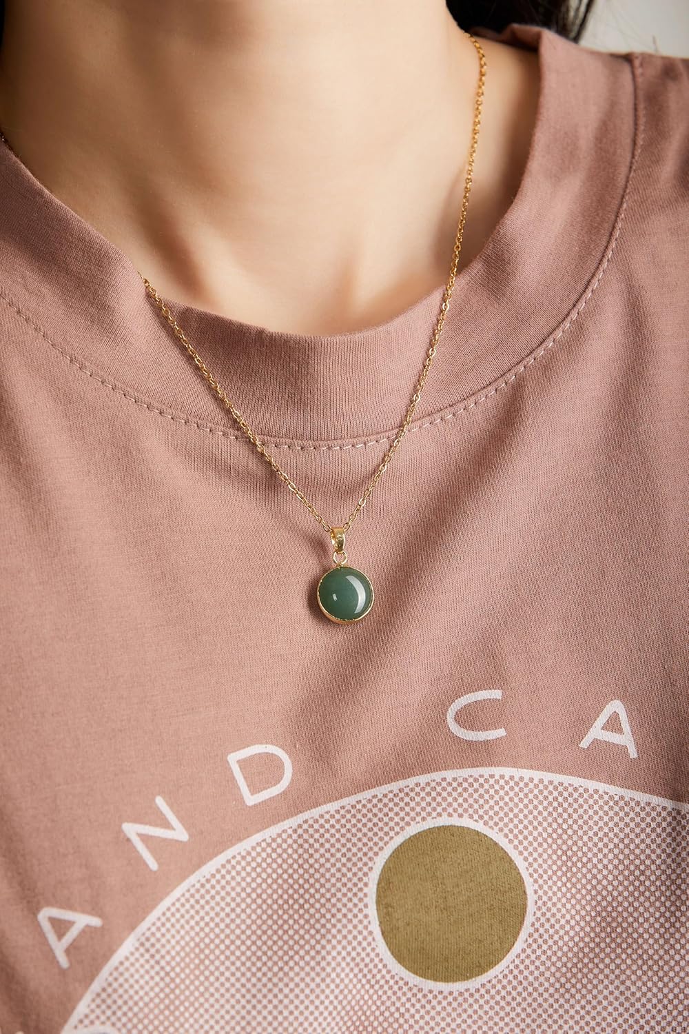 Real Jade Pendant Necklace with 14k Yellow Gold – Light Green Stone Genuine -Sage – Natural Rose Quartz Pink Crystal – Gold & Green Handmade Jewelry – Necklaces with Stone Charm – Lightweight – Dainty - Unique Gifts for Women – Birthday – Anniversary – Graduation – Teacher Appreciation Gift