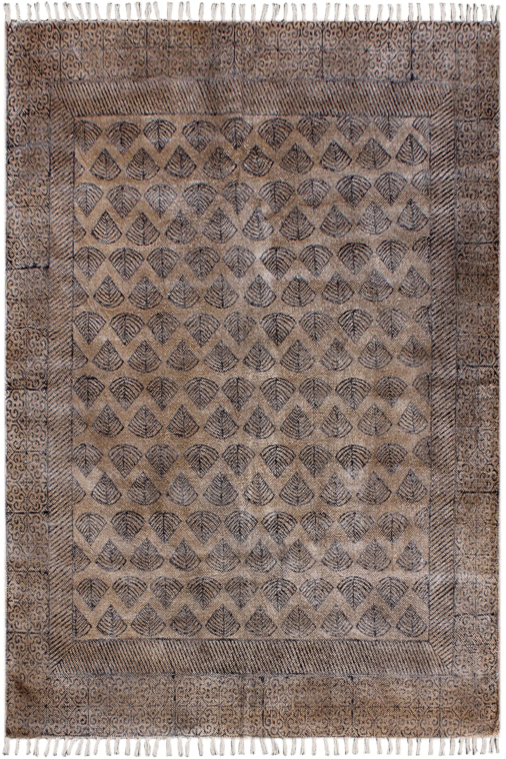 Tapis de couloir Dhurrie en coton imprimé main pour salon et chambre 80x240cm