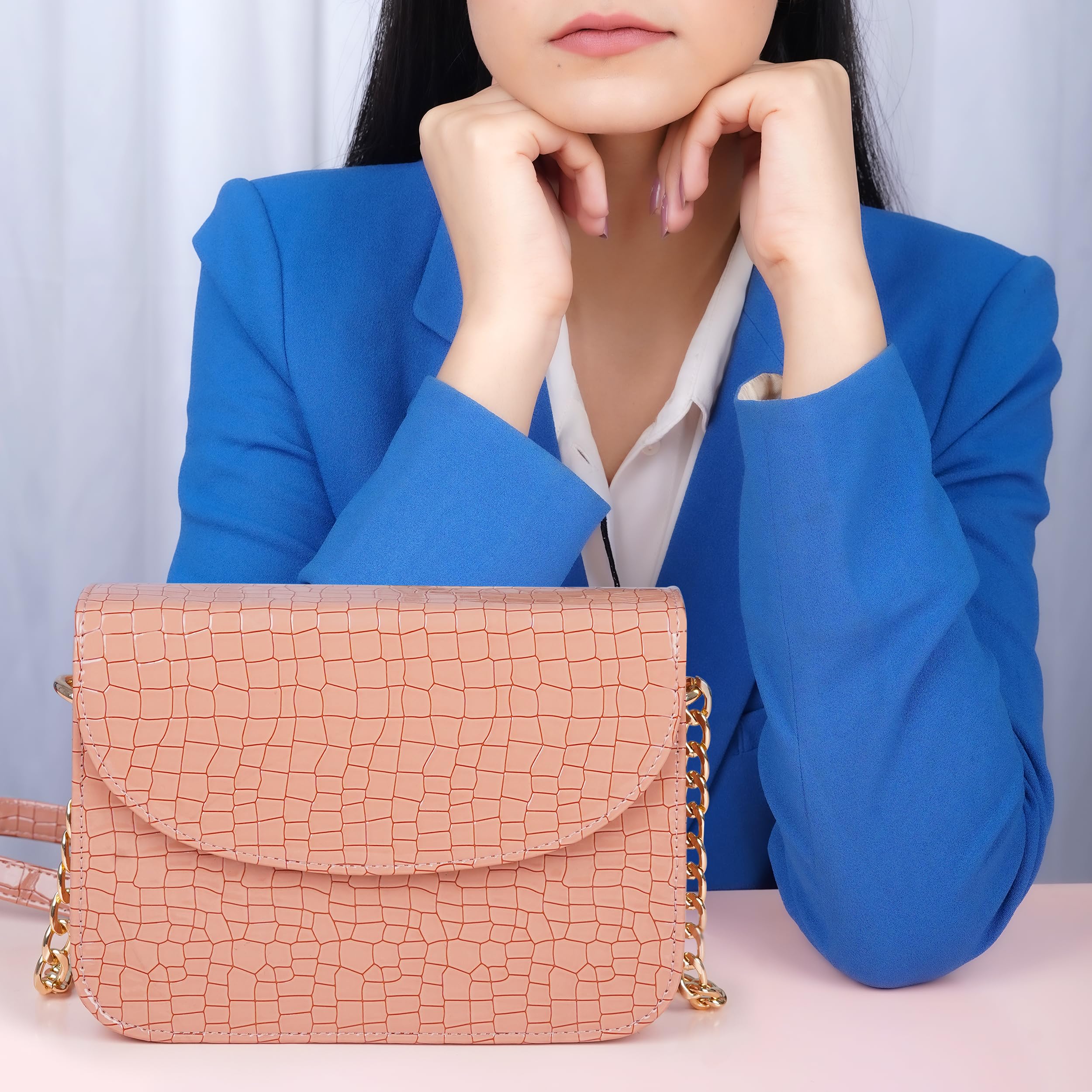 The Wallet Store Premium Brick Style Leather Sling Bag - Peach