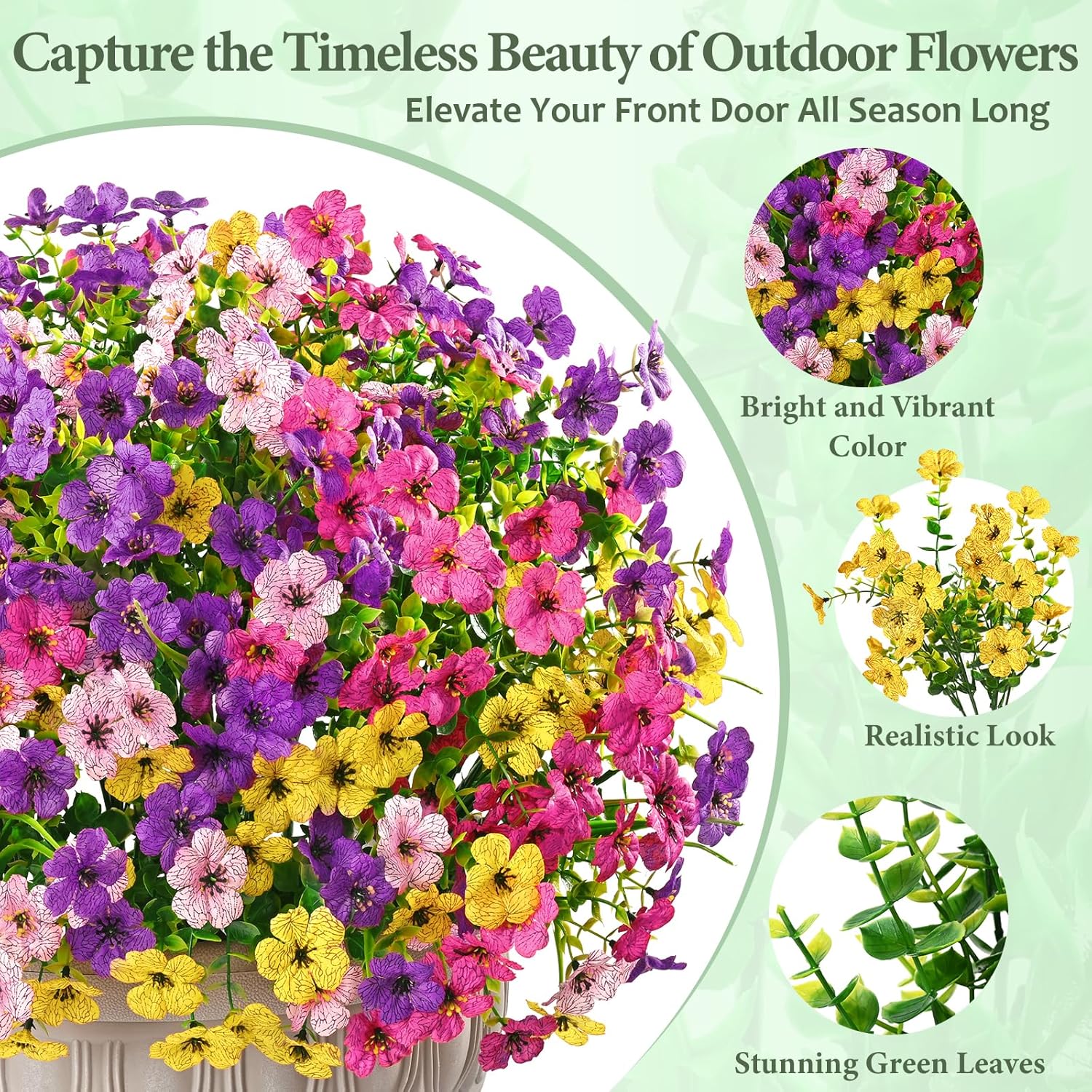Yastouay 24 Bundles Artificial Flowers for Outdoors, UV Resistant Artificial Outdoor Flowers No Fade Fake Outdoor Flowers Plants for Garden Porch Window Box Farmhouse Pot Planters Decor (Multi ColorA)