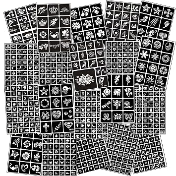 Temporary Tattoo Stencils for Women Girls and Kids, 660+ PCS Henna Tattoo Stencil Kit,Temporary Indian Arabian Glitter Airbrush Tattoo Stencils for Face Body Paint DIY