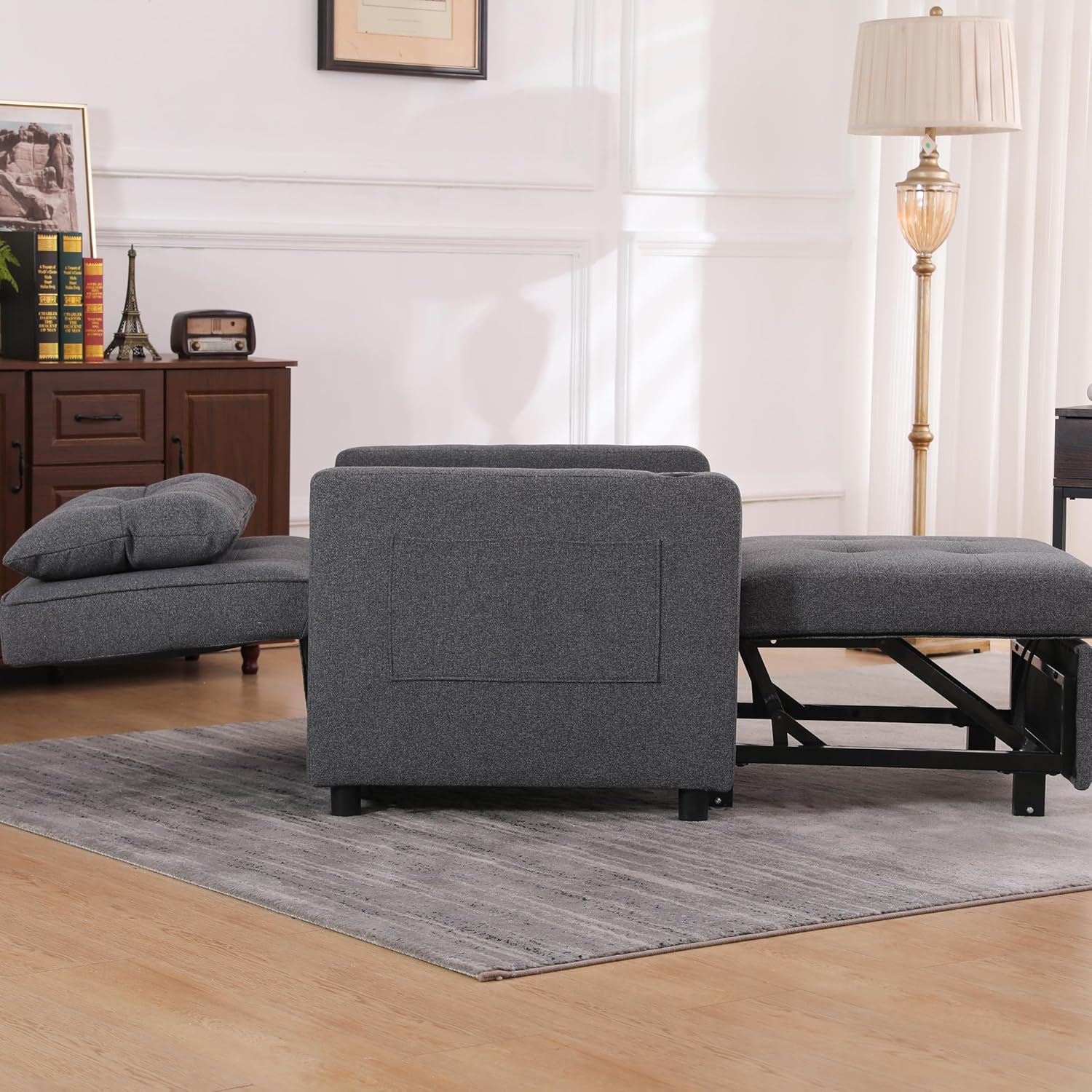 Ball & Cast 3 in 1 Sleeper Sofa Bed,Convertible Pull Out Couch with USB Ports and Side Pocket,Single Sofa Chair W/Adjustable Backrest,Futon Chaise Lounge for Living Room,Apartment,Antique Grey,31"