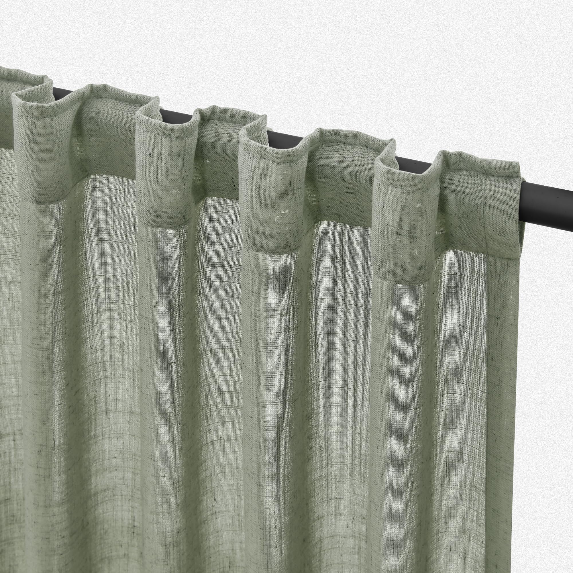 Jowels Sage Green Curtains 84 inch Length 2 Panels for Bedroom Back Tab Light Filtering Semi Sheer Drapes Linen Textured Light Green Airy Modern