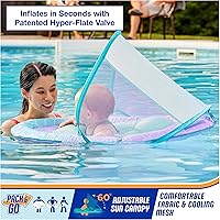 Vista 2 de SwimWays Baby Spring Float with Adjustable Canopy and UPF Sun Protection, Blue Lobster