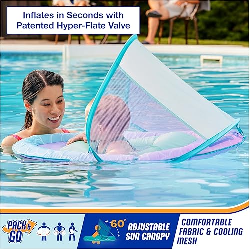 Miniatura 2 de SwimWays Baby Spring Float with Adjustable Canopy and UPF Sun Protection, Blue Lobster