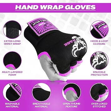 BEAST RAGE Boxing Wraps Hand Gel Gloves MMA 75cm Long Wrap Padded Elasticated Quick Boxing Punching Bag Training Muay Thai Hand Wraps set UFC Bandages For Mens Ladies kids