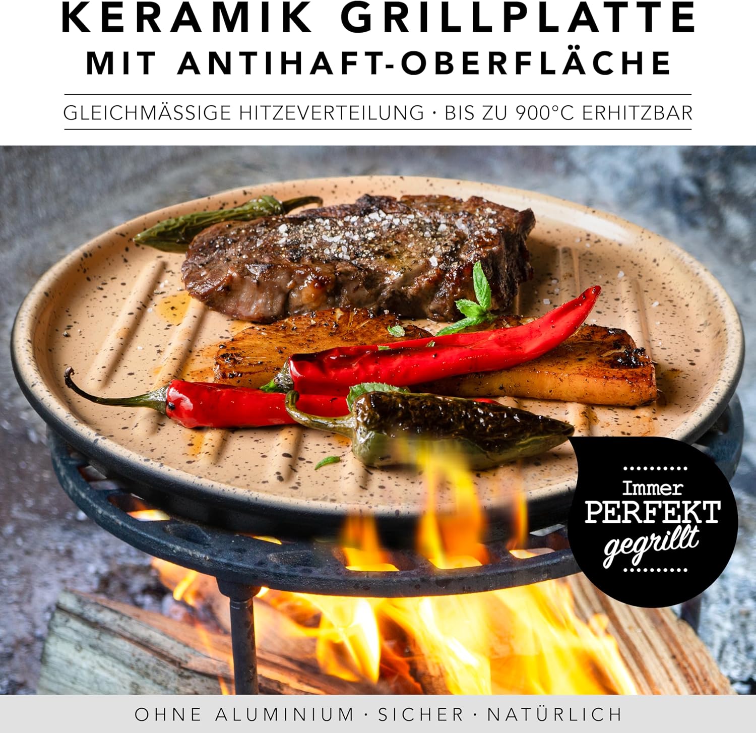 Römertopf Lafer BBQ Plancha Round with Grill Bars Diameter 31.5 cm