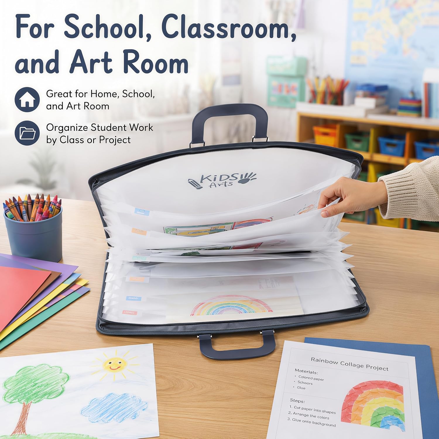 2 Pack Kids Art Portfolio, Accordion File Organizer with Handle, 11x17 A3