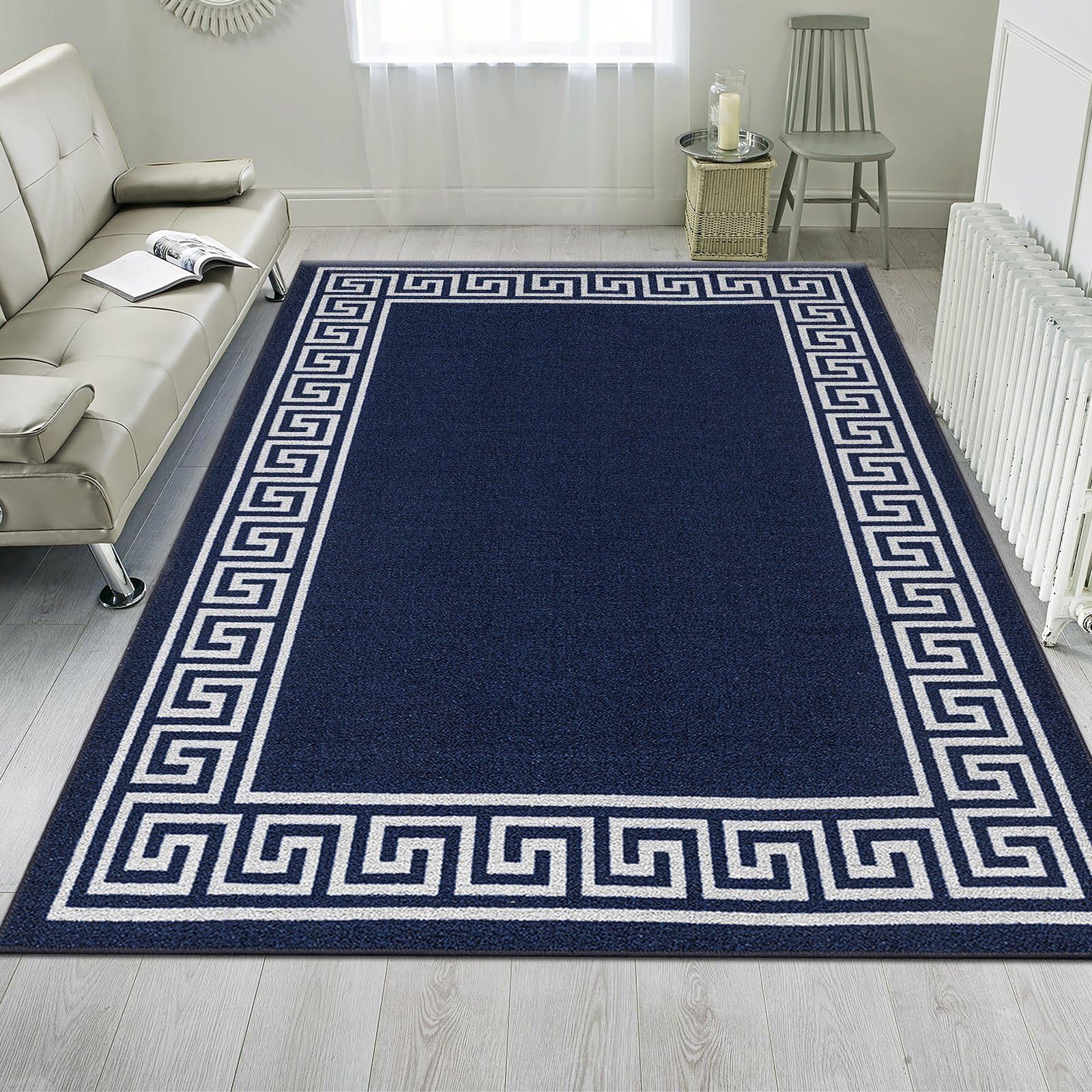 renoazul® Modern Area Rugs With Soft Rubber Back Large Rug 160 x 230 cm - Navy - Greeky Bedroom Rug, Sitting, Kitchen Carpet For Living Room And Lounge Rugs.