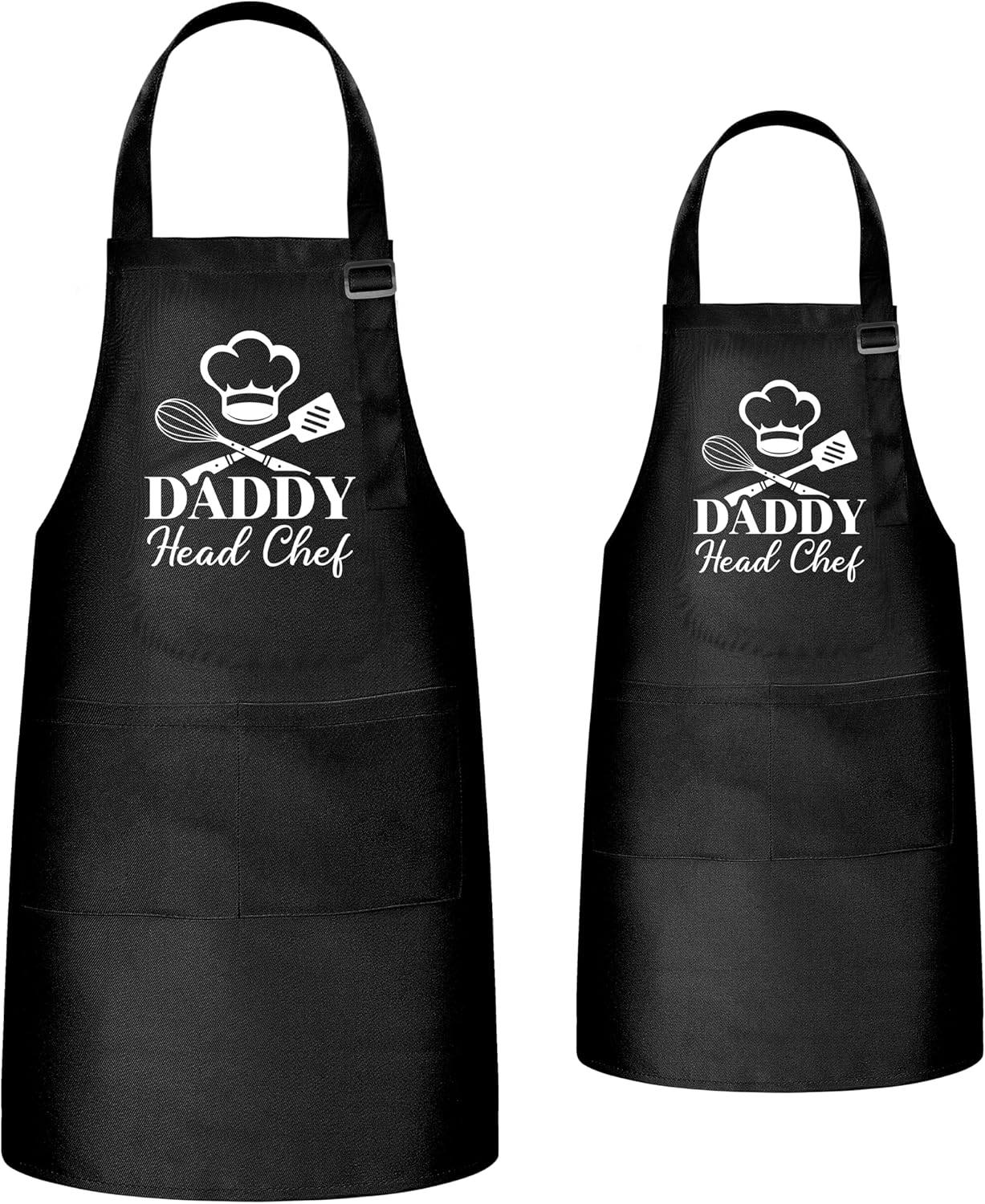 R HORSE 2Pcs Adults Kids Matching Apron Set Daddy and Me Adjustable Kitchen Apron with 2 Pockets Parent and Child Matching Gift for Father's Day Dad Son Cooking Baking Painting Training