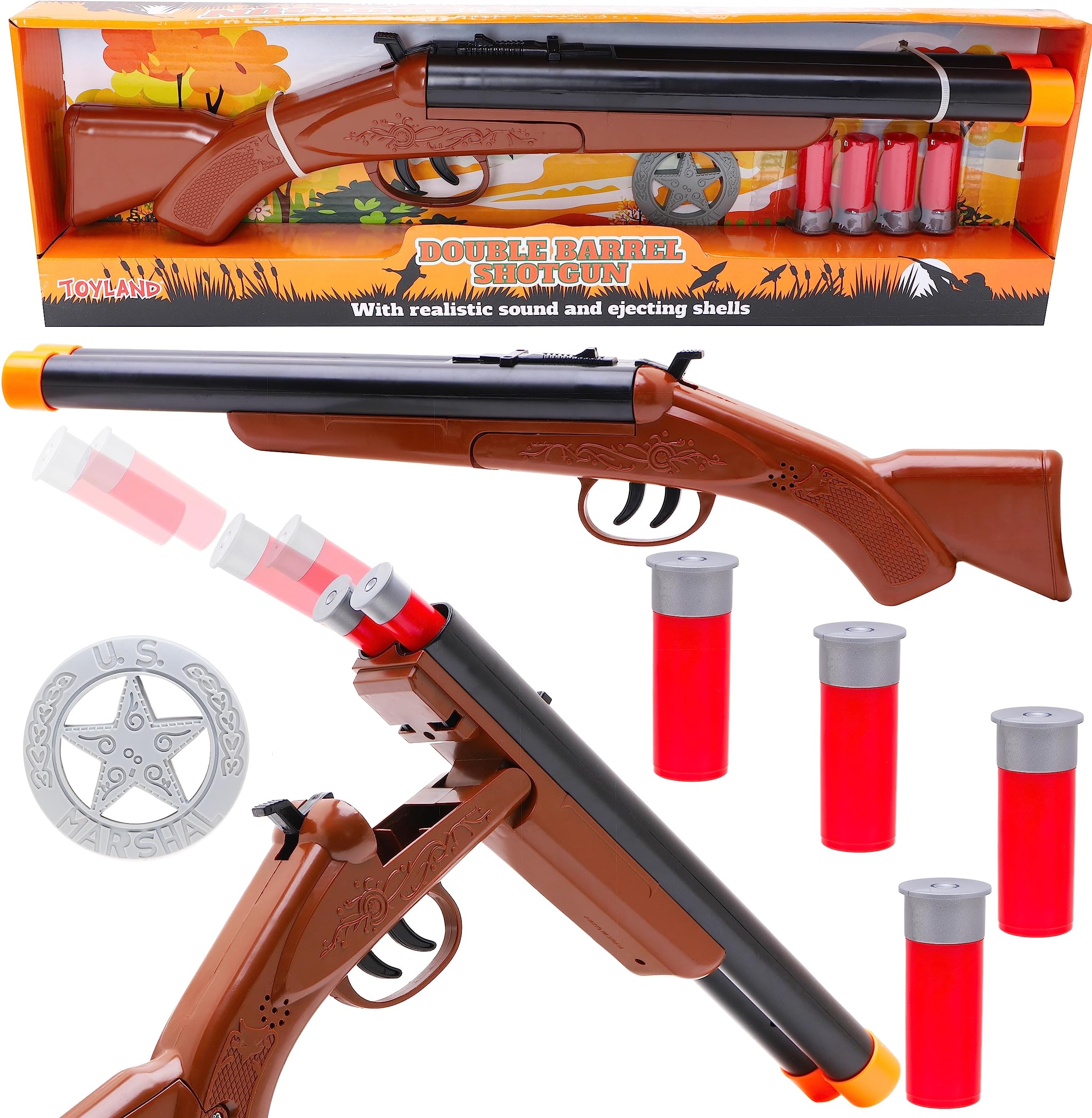 Toyland® 47cm (19”) Double Barrel Western Toy Shotgun - Cowboy Role Play Gun with Sound effects and Ejecting Shells - Fancy Dress & Playtime - Suitable for Kids 3+