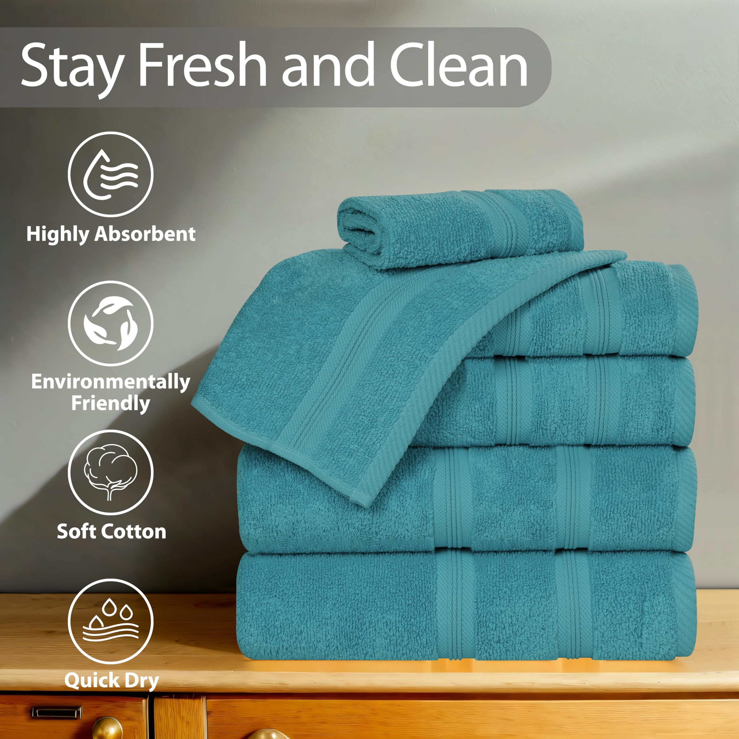 SUPERIOR Set di 3 asciugamani in cotone, morbidi asciugamani essenziali per decorazione del bagno, doccia, palestra, spa, salone, resort, Airbnb, include 1 mano, 1 viso e 1 asciugamano da bagno,