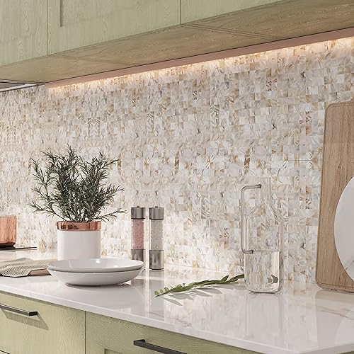 Miniatura 9 de Avant Decor  8 azulejos  Azulejos de mosaico de nácar  Azulejos de cocina para despegar y pegar  Azulejos de pared para pegar  Fácil instalación