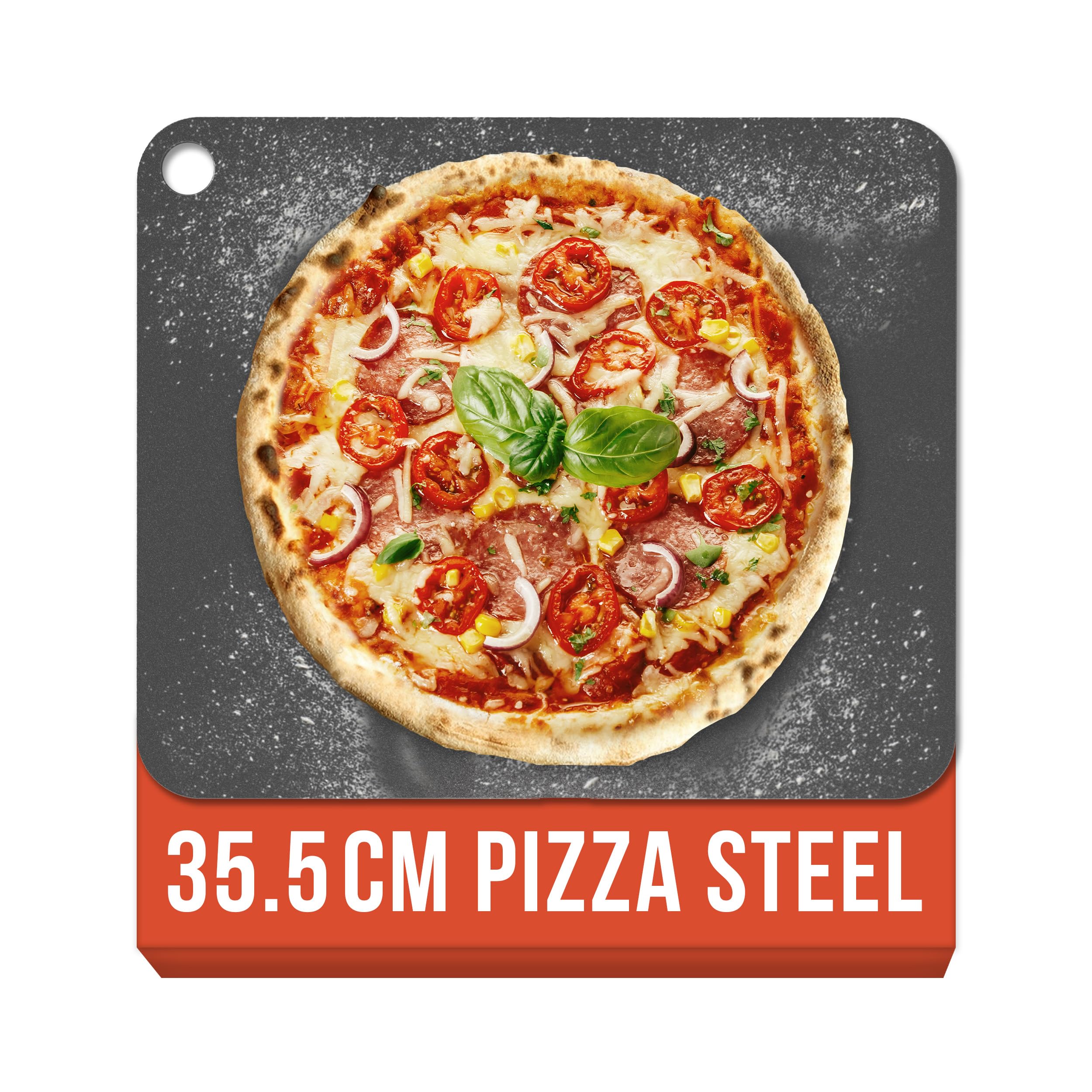 Chef Pomodoro Pizza Steel for Oven 14 Inch 1/4 Inch Thick, Baking Steel for Oven, Grill, Sourdough Bread, Baking Stone for Oven with Lifting Holes 14" X 12" (35.6 x 30.5 cm)