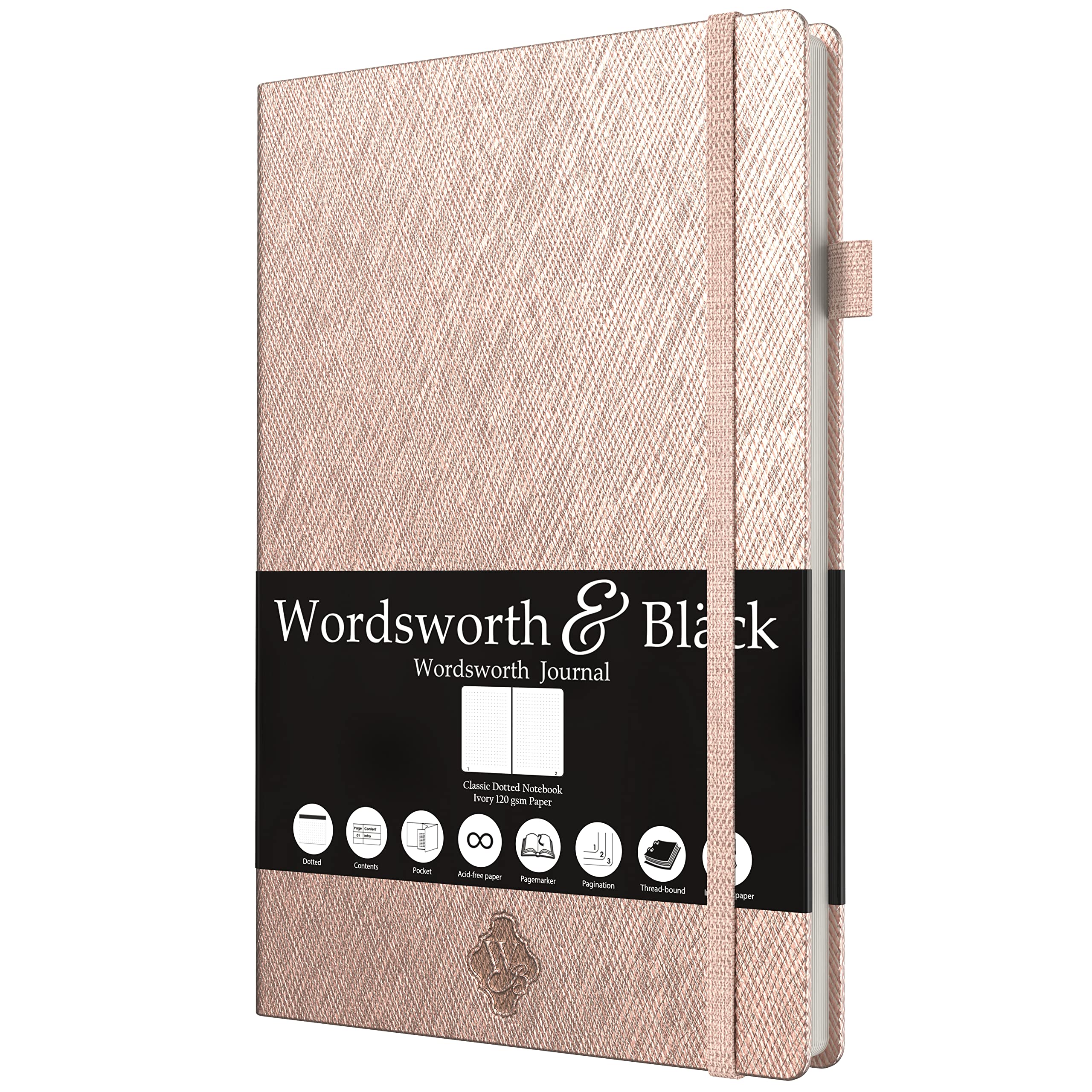 Magro Classico Bullet Grid Journal | Notebook con copertina rigida a punti A5 5,8 x 8,3 | Pagine leggere e numerate | Diario punteggiato | Pelle, tasca interna, carta avorio 120 GSM | Oro Rosa