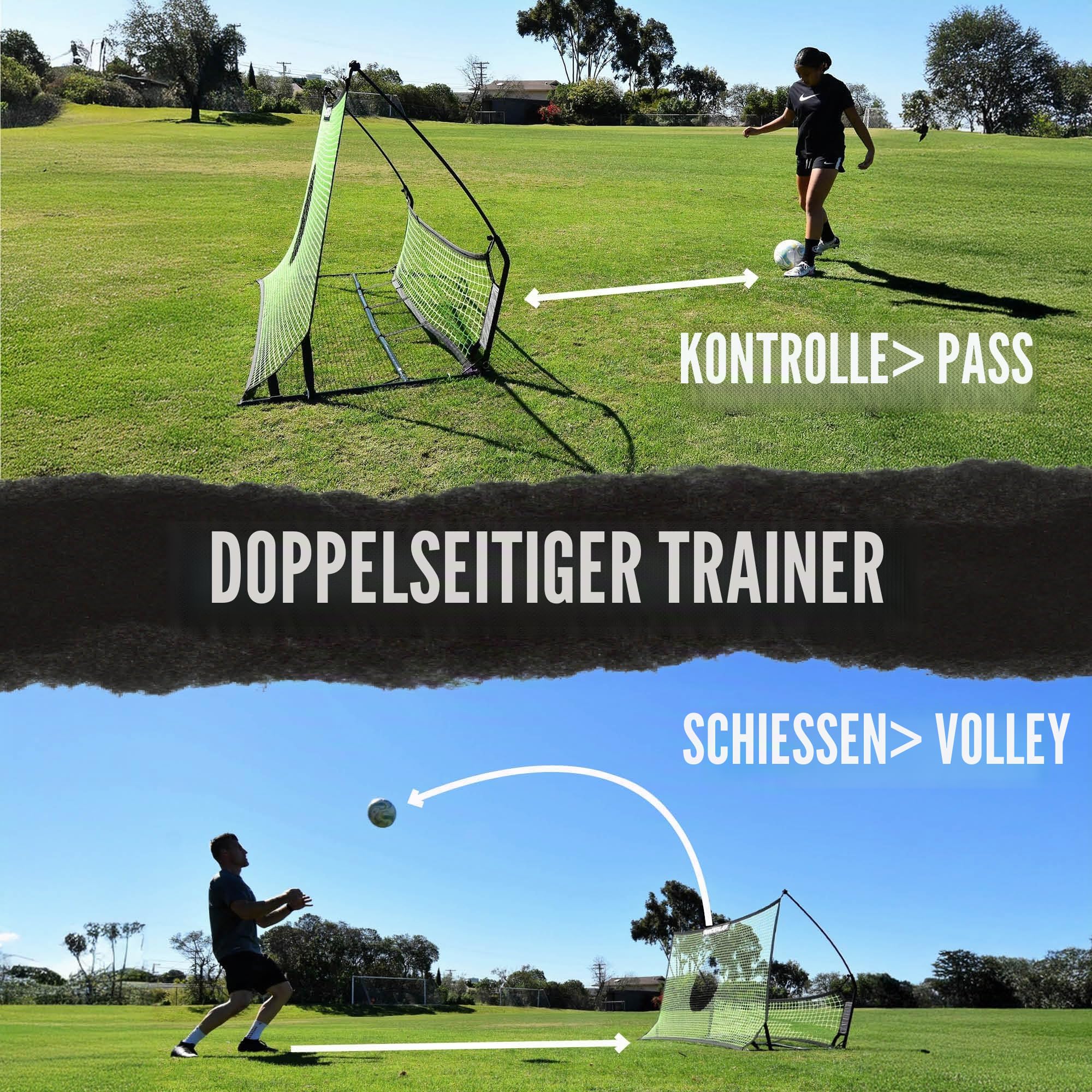 QUICKPLAY TEKKERS Rebounder Für Fußball Professioneller Fußball Rebounder - Tragbare Trainingswand 200x120 cm - 2 in 1 Netz System für Passspiel & Techniktraining