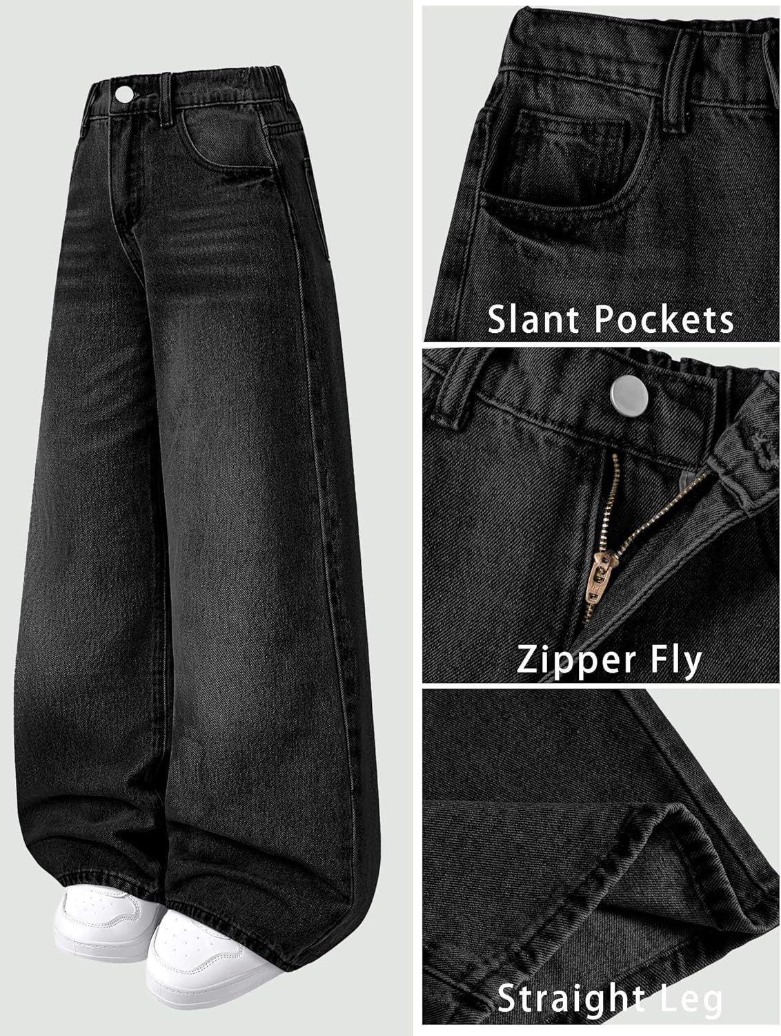 Girls Baggy Jeans Wide Straight Leg High Elastic Waisted Denim Pants Fashion Y2k Boyfriend Skater Streetwear - Image 4