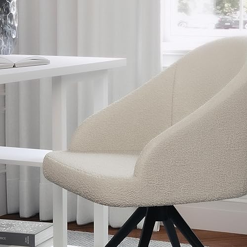 Miniatura 8 de Martha Stewart Silla giratoria fija Sora con brazos inclinados para oficina en casa en blanco bouclé con marco de bronce cepillado al óleo Boucle