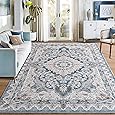 GAOMON Braided Rug 6x9 Washable Rug Braided Print Accent Rug Vintage Living Room Rug Low Pile Non Slip Indoor Carpet Non-Shedding Aesthetic Foldable Rug for Bedroom Farmhouse Office Nursery Blue
