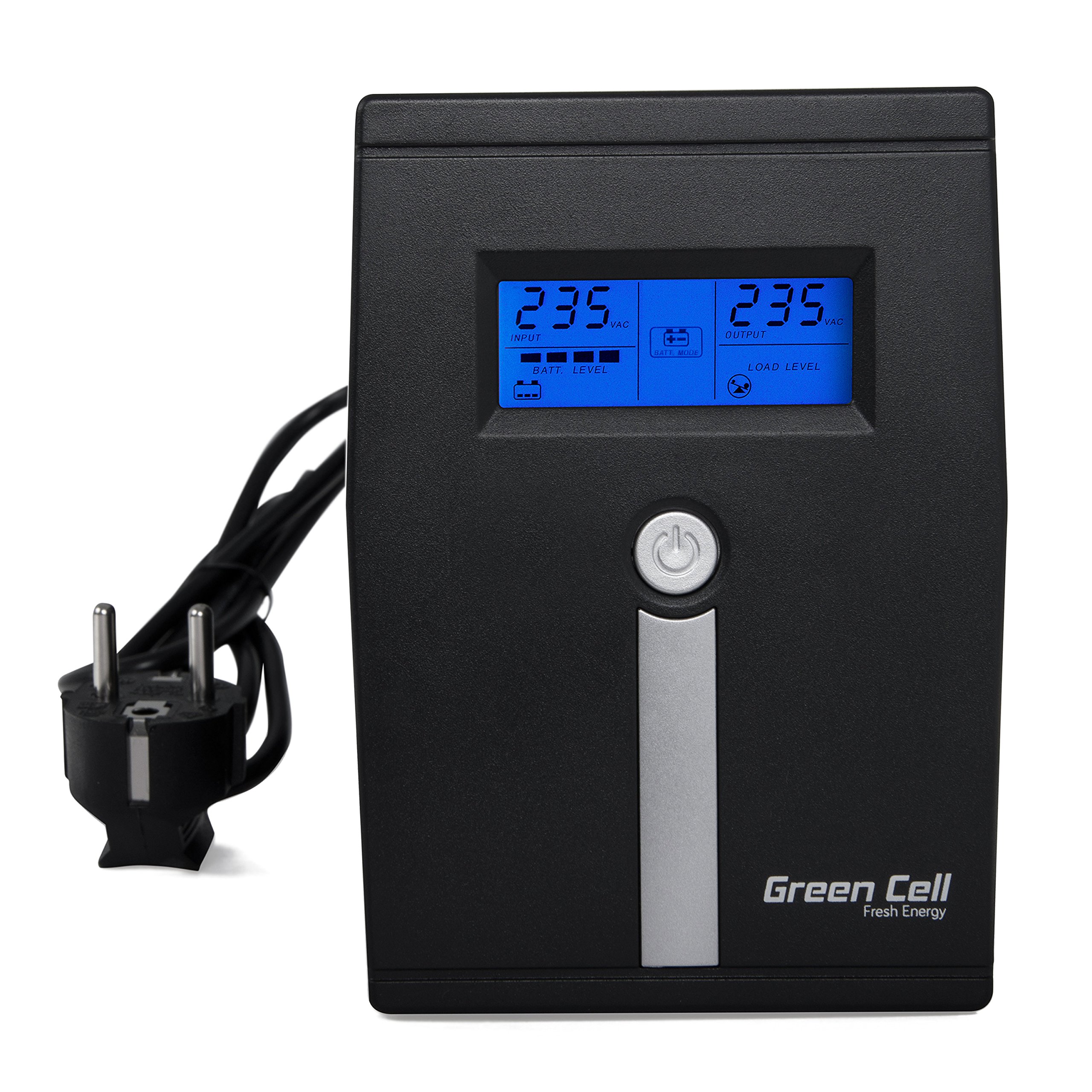 Green Cell® SAI Sistema de alimentación ininterrumpida UPS Potencia 600VA (360W) 230V Fuente de alimentación Continua Line Interactive senoidal AVR USB/RJ11 2X Schuko Tomas con Pantalla LCD
