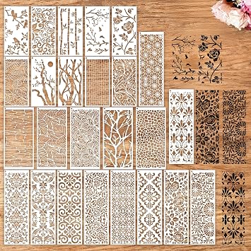 Sitsink Texture Pattern Reusable Stencil - 25pcs Botanical Geometric Textured Stencils Templates for Wall Art Rug Door Mat Furniture