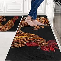 Vista 2 de Juego de 2 alfombras y tapetes de cocina de gallo para piso, alfombra de cocina de gallo de granja, tapete de cocina de pollo negro frente al