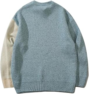 Men's Cartoon Penguin Knitted Sweater Street Harajuku Retro Sweater Pullover Women's Autumn Cotton College Sweater Unisex-Blue-XL