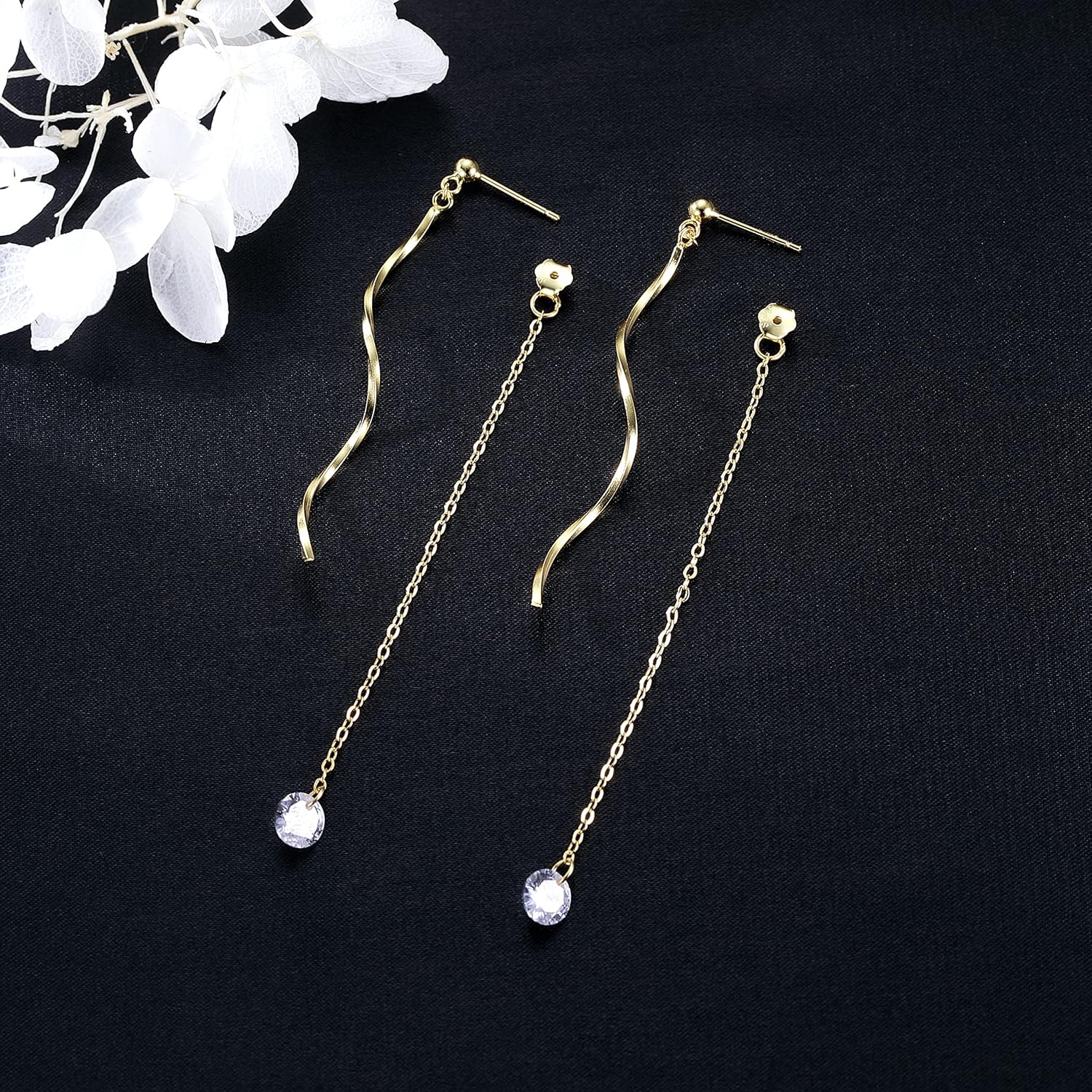 SLUYNZ 925 Sterling Silver CZ Droplet Dangle Earrings Chain for Women Teens Wedding Bridal Dangle Earrings Curved Tassel