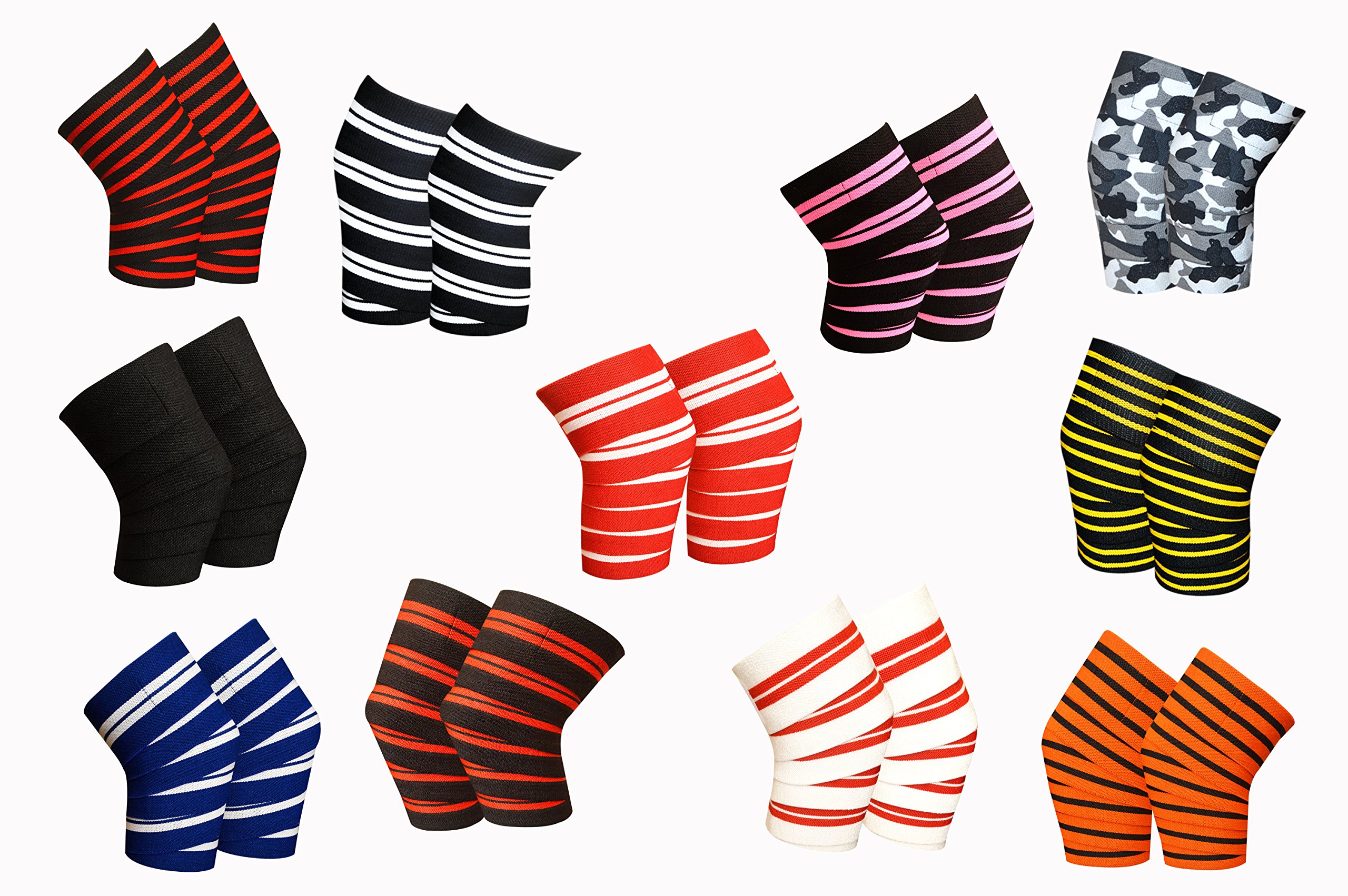 Kango FitnessKnee Wraps (Pair) for Cross Training WODs,Gym Workout,Weightlifting,Fitness & Powerlifting - Best Knee Straps for Squats For Men & Women 78"-Compression & Elastic Support (Black/Orange)