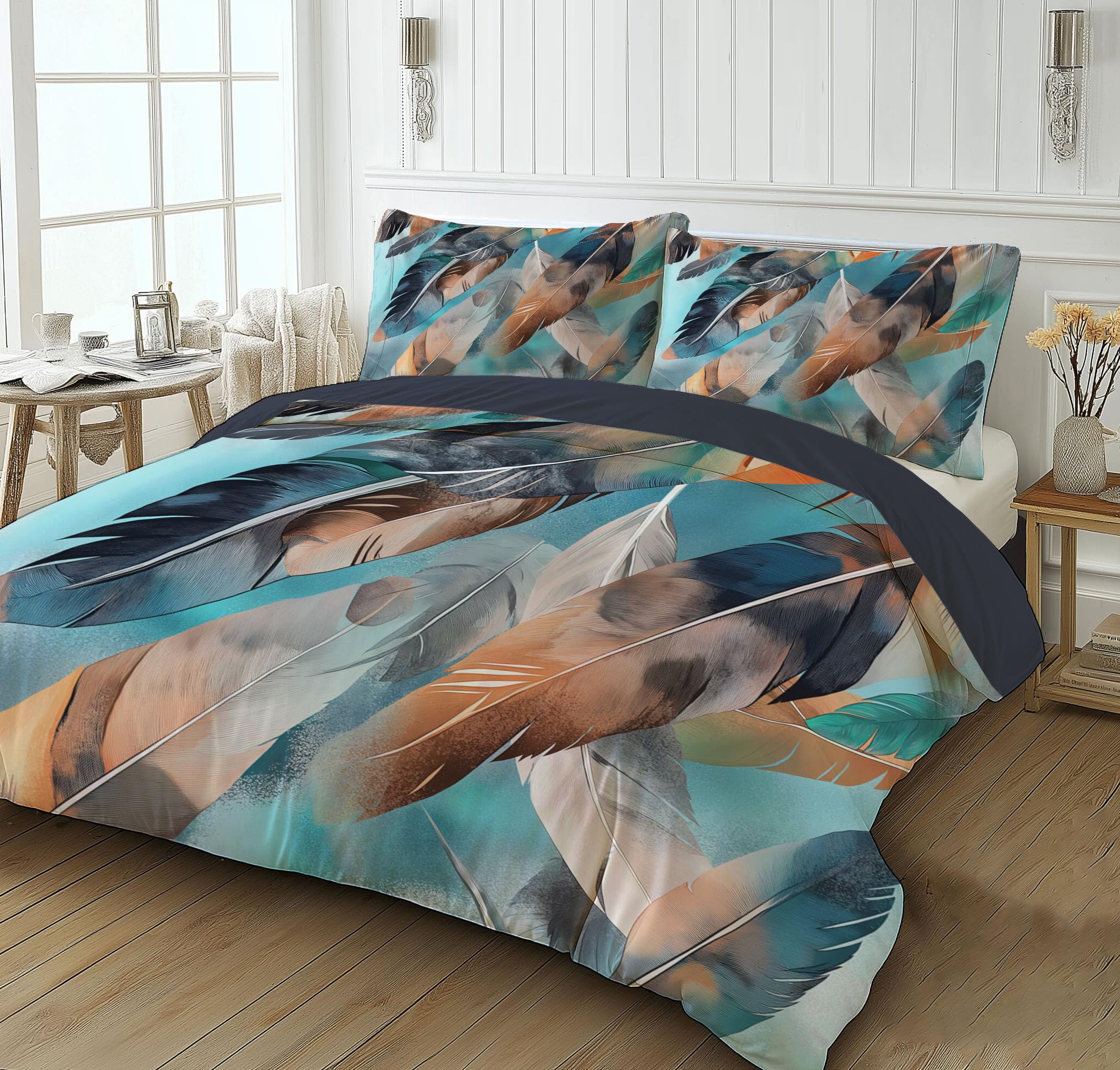 Housse de couette plumes aquarelle pour chambre d'adulte moderne et zen