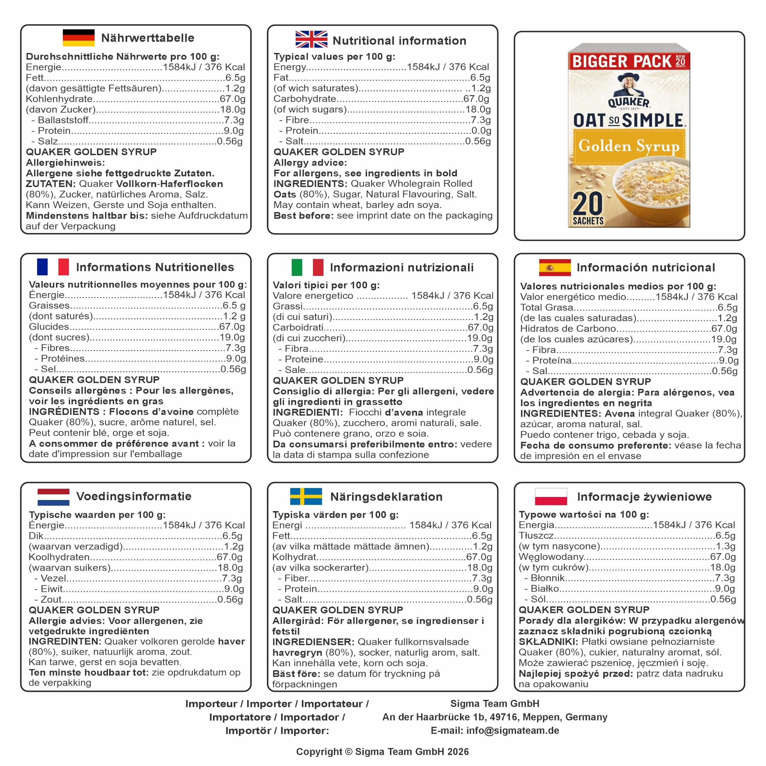 Cleverry set de Gachas de Avena Quaker Oat So Simple Original 20 bolsitas x 27g y Golden Syrup 20 bolsitas x 36g – oatmeal para un desayuno delicioso