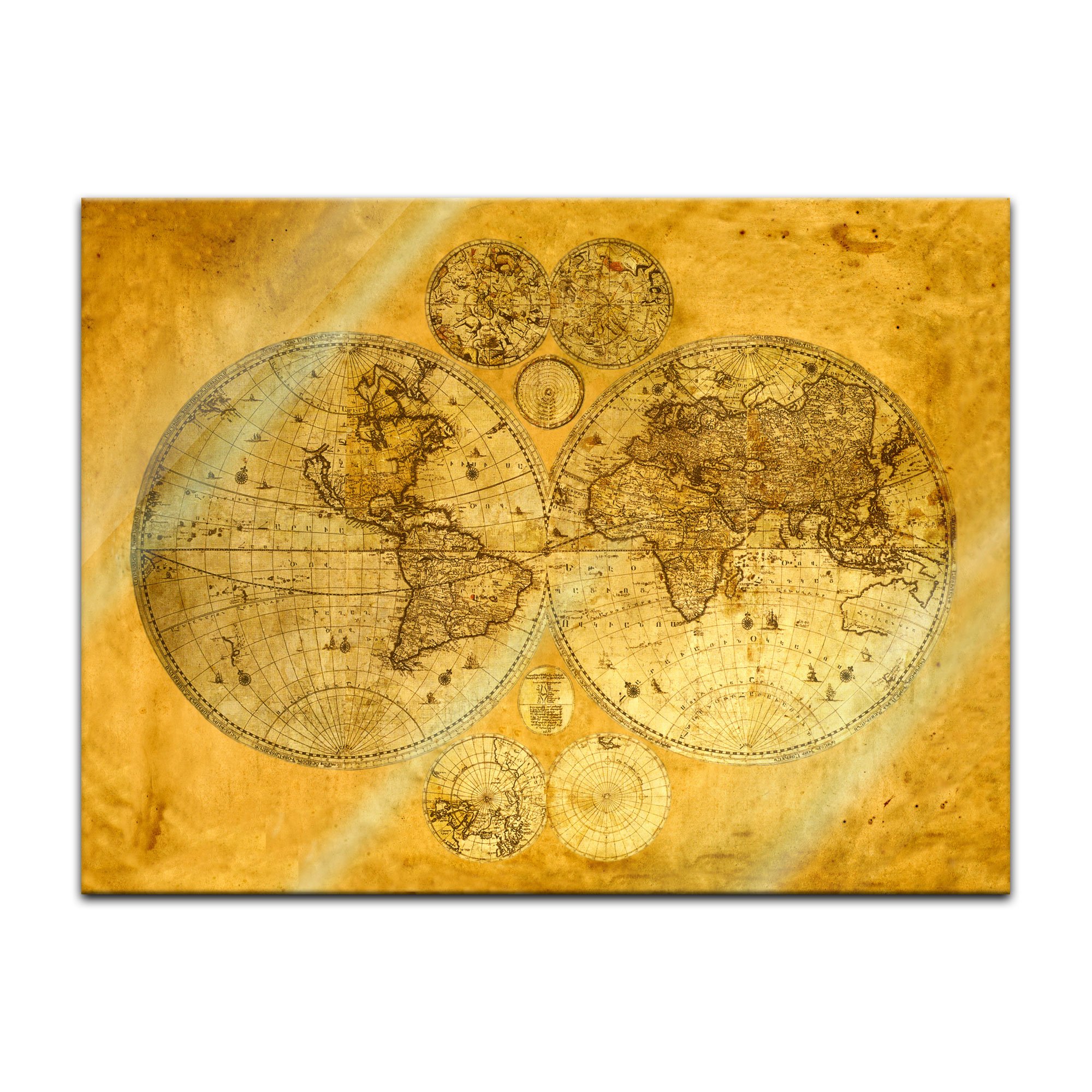 'Bilderdepot24 tableau Carte du monde sur verre sur vieux papier ", 80 cm x 60 cm