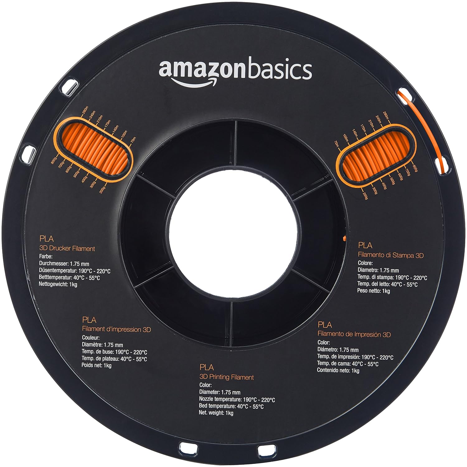 Amazon Basics PLA 3D Printer Filament,1.75mm,Orange,1 kg Spool