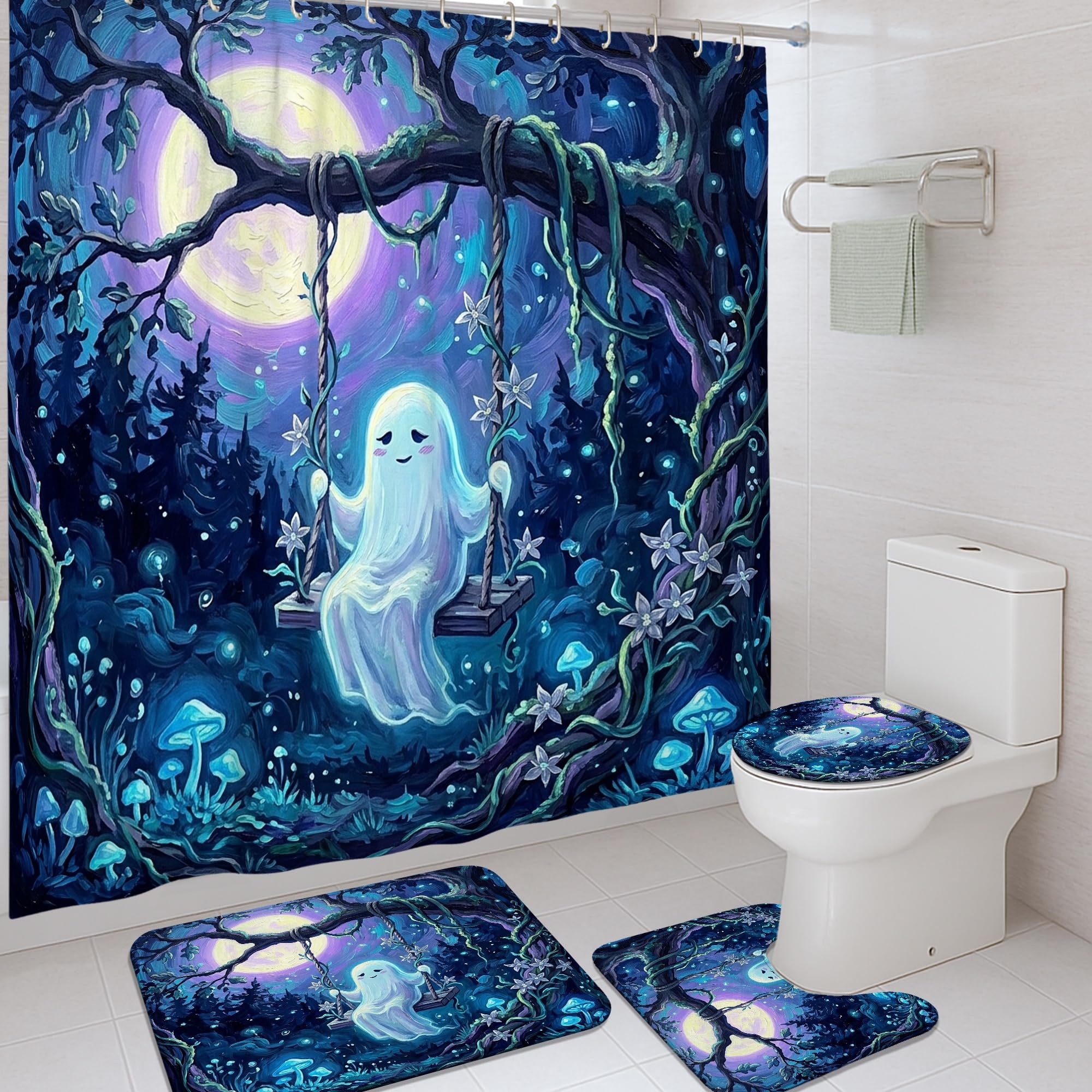 Rideaux de douche fantômes 183x183cm en tissu imperméable bleu