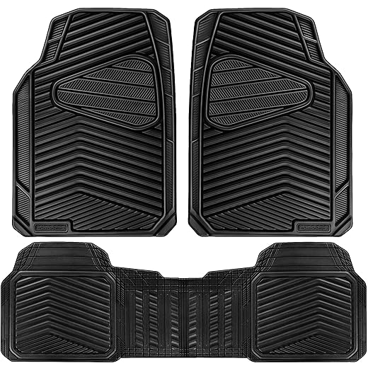CAR PASS Rubber Car Mats,Car Floor Mats All Weather,Car Mat Full Set 3 Piece,Waterproof Automotive Floor Mat Trim to Fit for Cars Sedans SUVs Small Trucks,Heavy Duty Anti-Slip Easy Clean, All Black