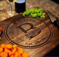 NakedWoodWorks Personalized Cutting Board - Custom Names & Date Engraved on Walnut/Maple, Handmade USA Wedding Anniversary Gift