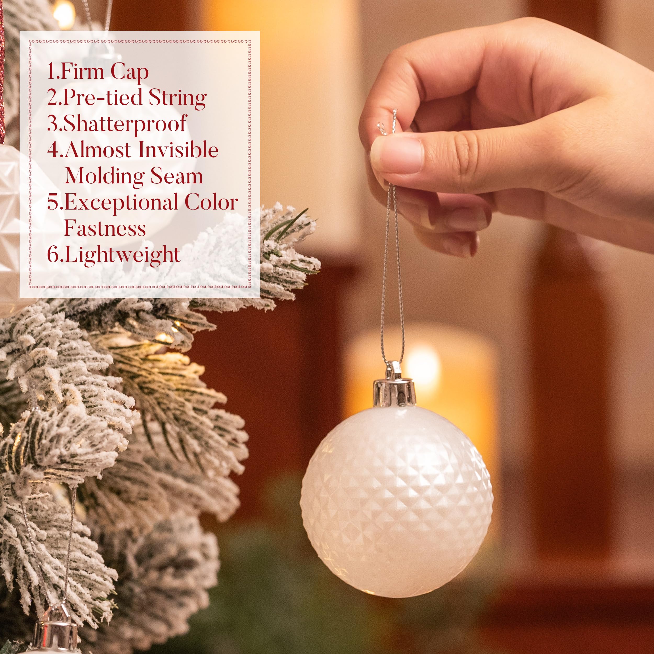 Valery Madelyn Lot de 50 boules de Noël incassables à suspendre pour sapin de Noël et Halloween du 4 juillet, 5,1 cm, blanc