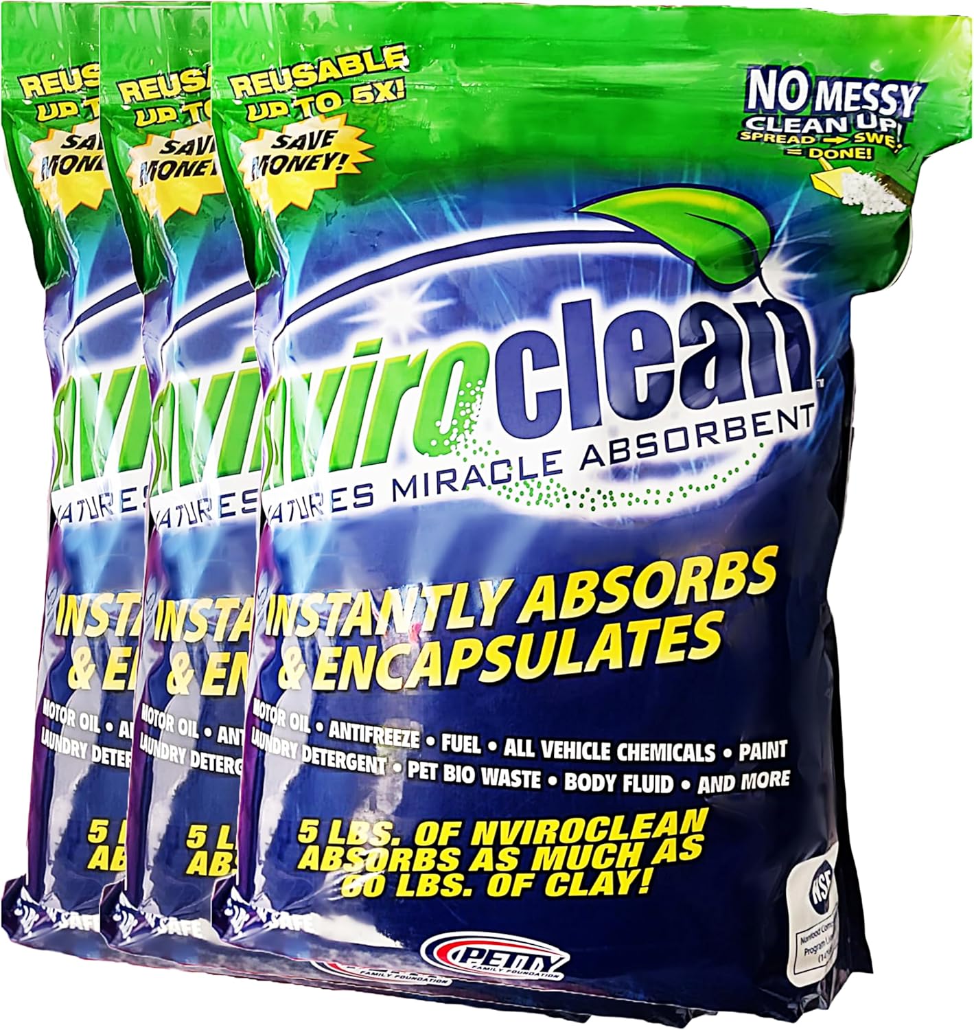 5 LB (Pack of 3) Absorbs up to 180 LBS! Super Absorbent & Encapsulant. Commercial, Industrial, & Home Use for Oil, Antifreeze, Food, Paint, Pet Waste, Body Fluids & More